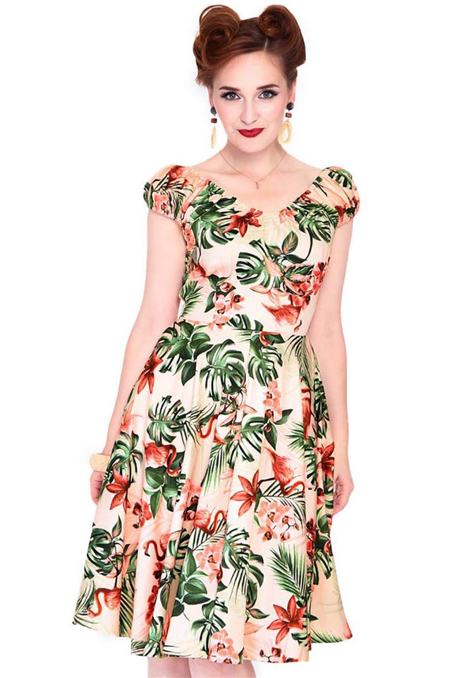 Voodoo Vixen A-Linien-Kleid Tropical Flamingo Swingkleid 50er 50s Retro Blumen von Voodoo Vixen