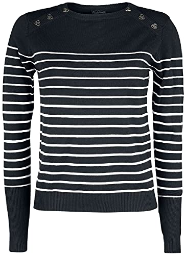 Voodoo Vixen Black Sea Striped Crew Neck Sweater Frauen Strickpullover schwarz/weiß L von Voodoo Vixen