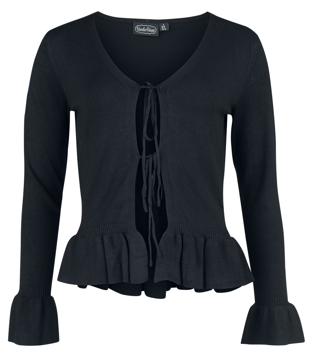 Voodoo Vixen Cardigan - Tie Front Ruffle Cardigan - XS bis XXL - für Damen - Größe L - schwarz von Voodoo Vixen