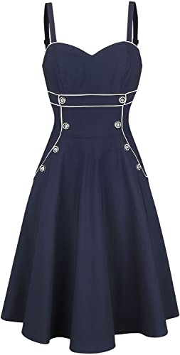 Voodoo Vixen Claudia Nautical Flared Dress Frauen Mittellanges Kleid Navy L von Voodoo Vixen