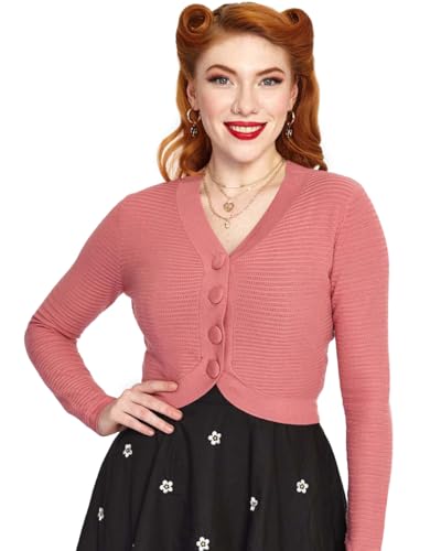Voodoo Vixen Crop Cardigan Textured Pink Strickjacke Retro Vintage Rockabilly, Größe:XL von Voodoo Vixen