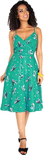 Voodoo Vixen Damen Kleid Iris Cactus Wickelkleid Swing Dress Grün S von Voodoo Vixen