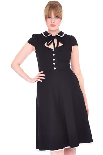 Voodoo Vixen Damen Kleid »White Trim« Retro Bubikragen Kurzarm A-Linie Dress Schwarz M von Voodoo Vixen