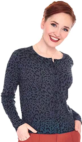 Voodoo Vixen Damen Strickjacke »Grey Leopard« 50s Leomuster Langarm Cardigan Grau L von Voodoo Vixen