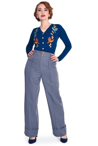 Voodoo Vixen Hose Retro Style Turn Up Vintage Retro Pinstripe Nadelstreifen, Größe:M von Voodoo Vixen