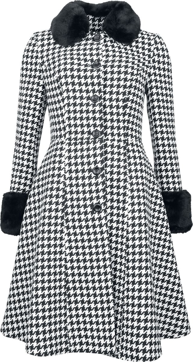 Voodoo Vixen Houndstooth Faux Fur Trim Coat Mantel schwarz weiß in XS von Voodoo Vixen