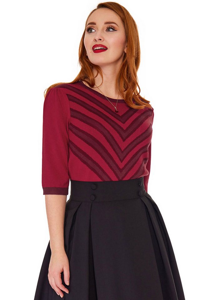Voodoo Vixen Kurzarmpullover Red V Pattern Chevron Vintage Sweater Burgunder Voodoo Vixen Kurzarmpullover Red V Pattern Chevron Vintage Sweater Burgunder von Voodoo Vixen