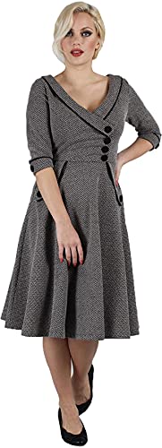 Voodoo Vixen Macie Herringbone Flared Dress Frauen Mittellanges Kleid grau 3XL von Voodoo Vixen