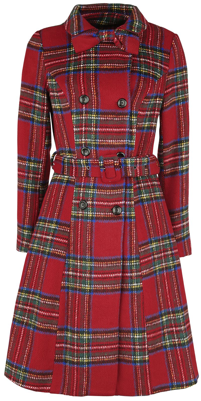 Voodoo Vixen Margaret Red Plaid Coat with Removable Bow Mantel multicolor in S von Voodoo Vixen