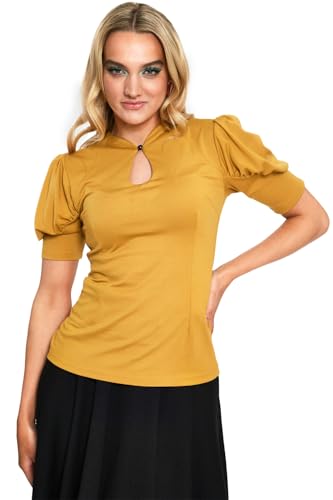 Voodoo Vixen Oberteil Keyhole Stretch Top Gelb Schlüsselloch Puffärmel Vintage Retro, Größe:L Voodoo Vixen Oberteil Keyhole Stretch Top Gelb Schlüsselloch Puffärmel Vintage Retro, Größe:L von Voodoo Vixen