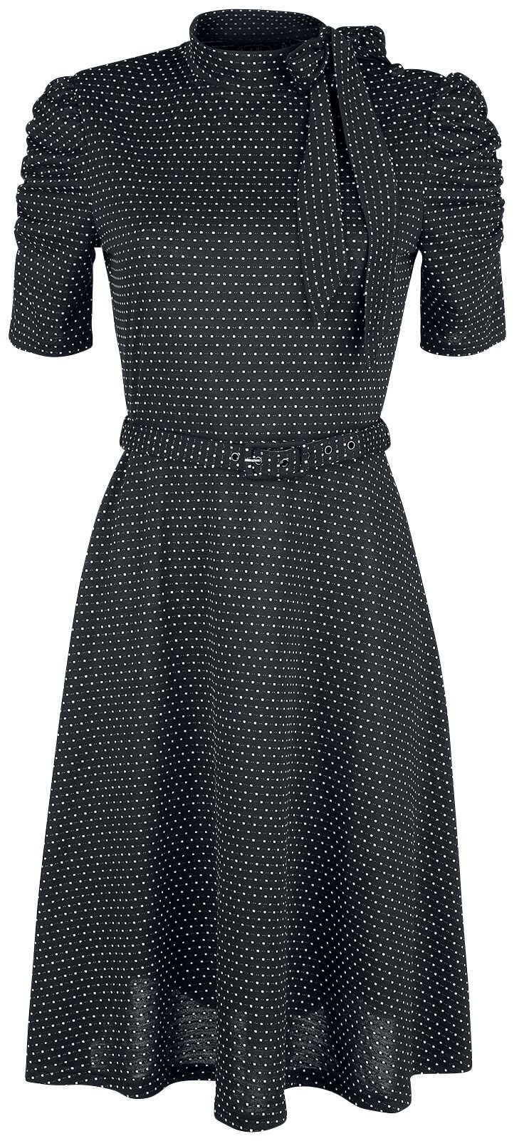 Voodoo Vixen Posie Black Polka Dot Tie-neck Dress Mittellanges Kleid schwarz in S von Voodoo Vixen