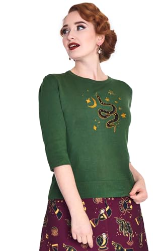 Voodoo Vixen Pullover Serpent Embroidered Sweater Grün Retro Vintage Oberteil Schlange, Größe:M von Voodoo Vixen