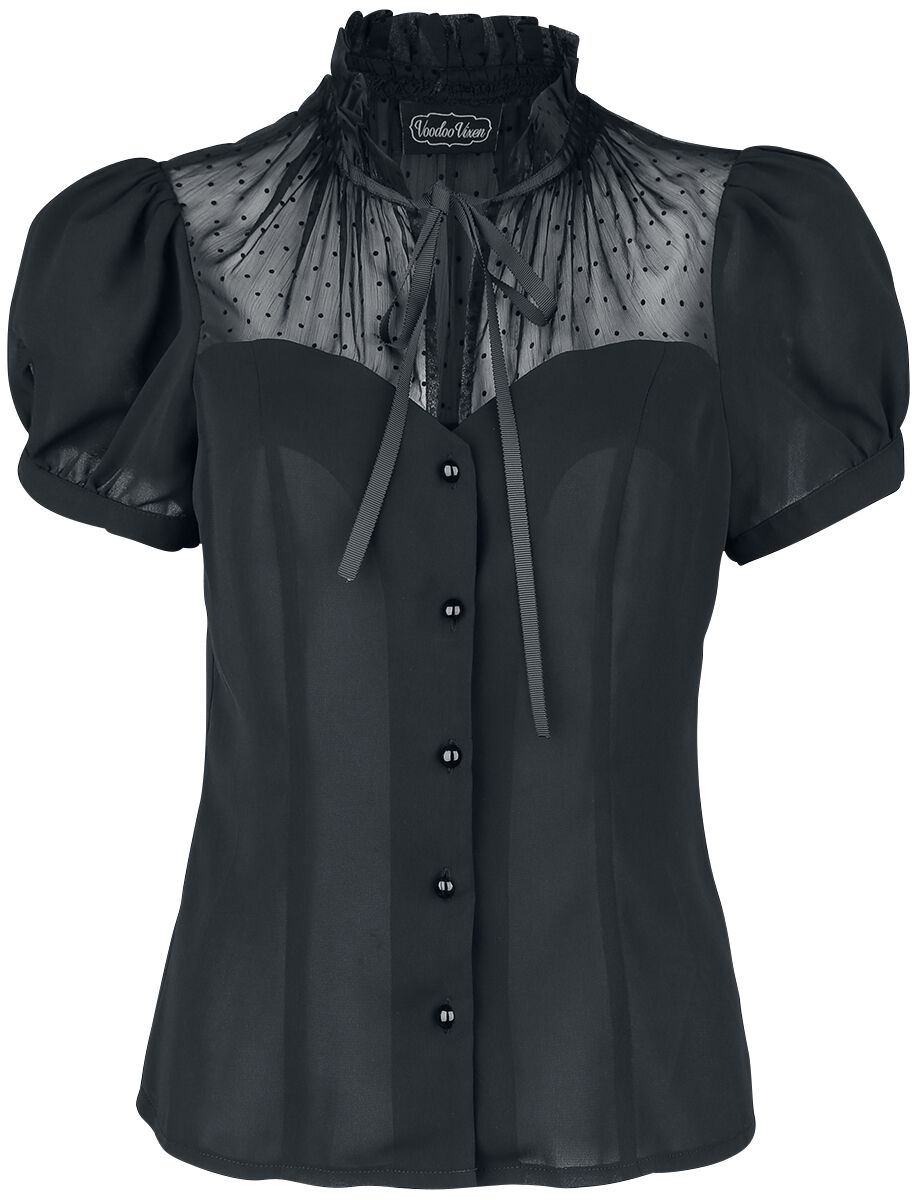 Voodoo Vixen - Rockabilly Bluse - Acid Doll Coalette Blouse - S bis XXL - für Damen - Größe L - schwarz von Voodoo Vixen