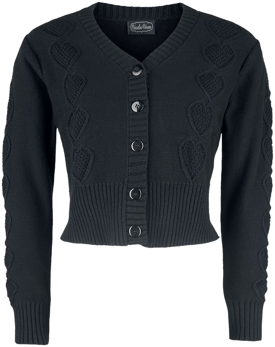 Voodoo Vixen - Rockabilly Cardigan - Jazmine 1940s Black Heart Knit Cardigan - S bis XL - für Damen - Größe XL - schwarz von Voodoo Vixen