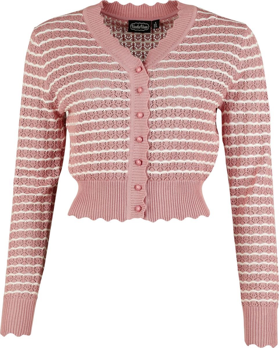Voodoo Vixen - Rockabilly Cardigan - Scallop Patterned Cardigan - XL bis XXL - für Damen - Größe XXL - rosa/weiß von Voodoo Vixen