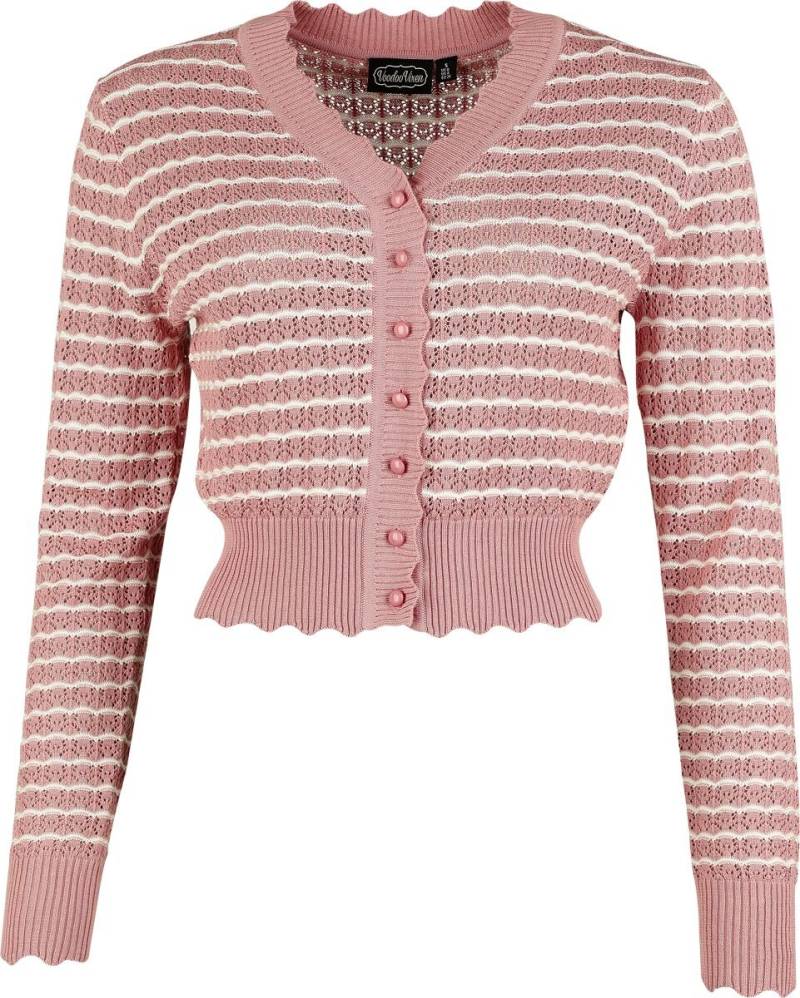 Voodoo Vixen - Rockabilly Cardigan - Scallop Patterned Cardigan - XS bis XL - für Damen - Größe L - rosa/weiß von Voodoo Vixen
