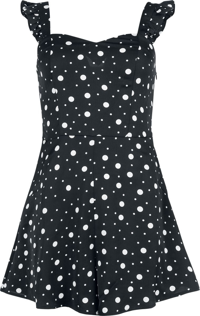 Voodoo Vixen - Rockabilly Jumpsuit - Polka Dot Flutter Shorts Playsuit - XS bis XXL - für Damen - Größe M - schwarz/weiß von Voodoo Vixen