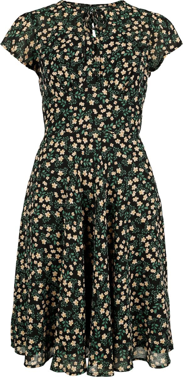 Voodoo Vixen - Rockabilly Kleid knielang - Floral Flutter Sleeve Flare Dress - XS bis XL - für Damen - Größe XL - multicolor von Voodoo Vixen