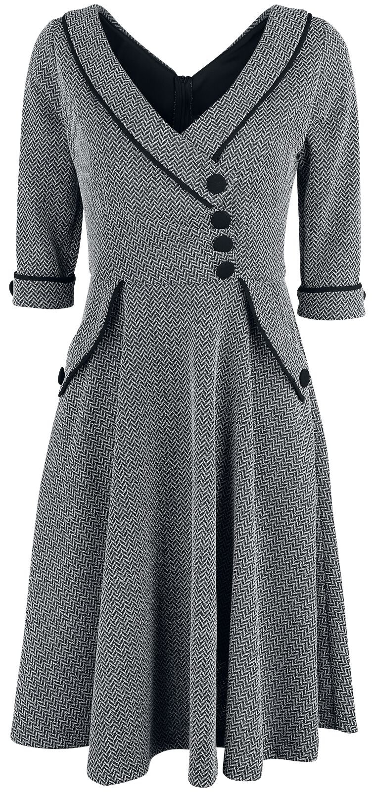 Voodoo Vixen - Rockabilly Kleid knielang - Macie Herringbone Flared Dress - S bis 3XL - für Damen - Größe L - grau von Voodoo Vixen