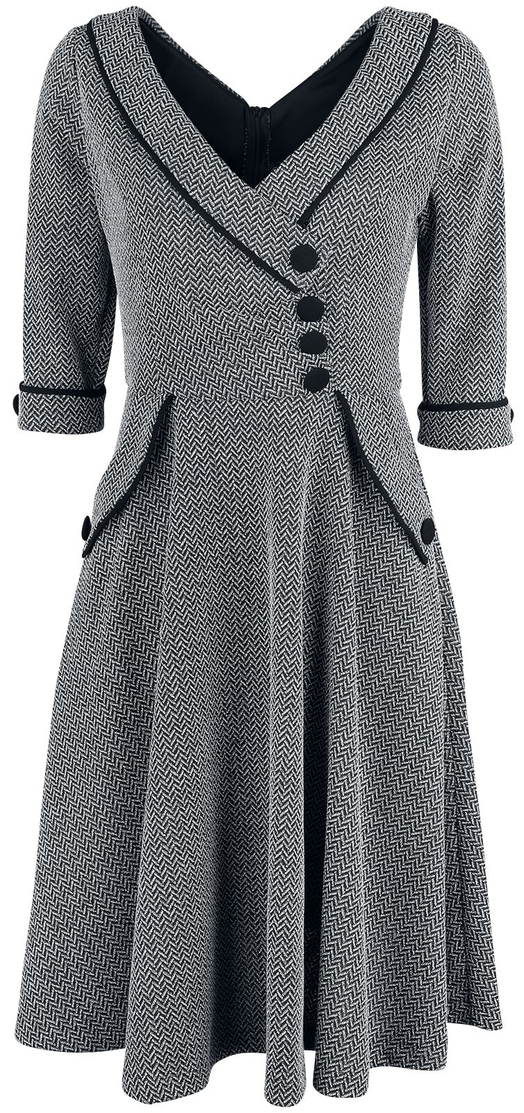 Voodoo Vixen - Rockabilly Kleid knielang - Macie Herringbone Flared Dress - S bis 3XL - für Damen - Größe XL - grau von Voodoo Vixen