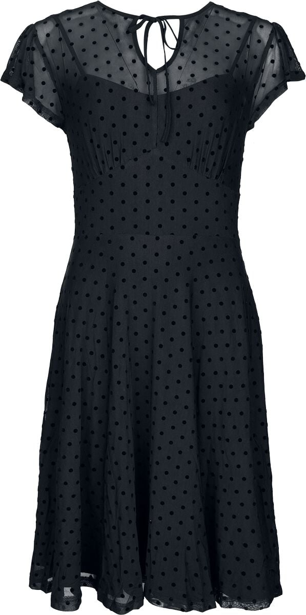 Voodoo Vixen - Rockabilly Kleid knielang - Polka Dot Overlay Flare Dress - XS bis S - für Damen - Größe XS - schwarz von Voodoo Vixen