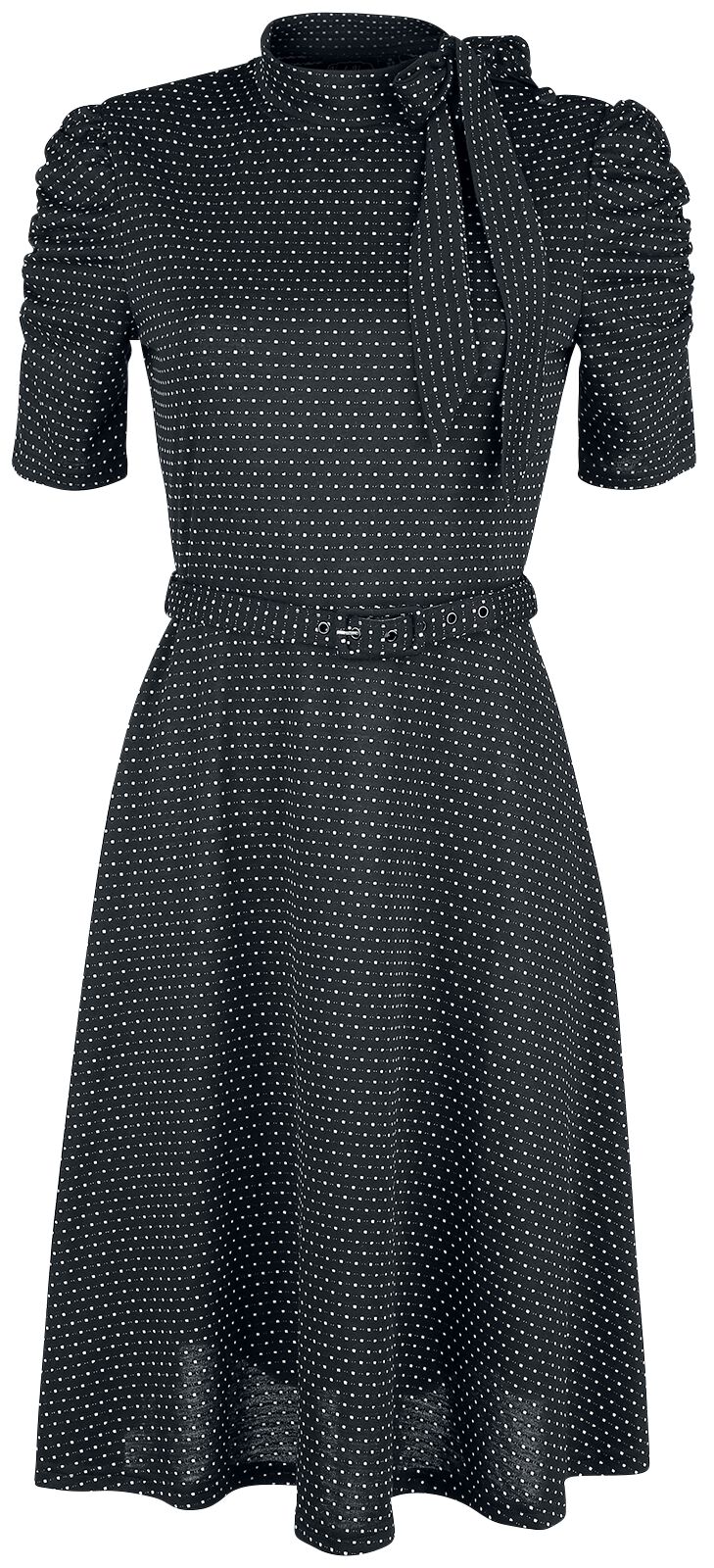 Voodoo Vixen - Rockabilly Kleid knielang - Posie Black Polka Dot Tie-neck Dress - S bis 4XL - für Damen - Größe M - schwarz von Voodoo Vixen