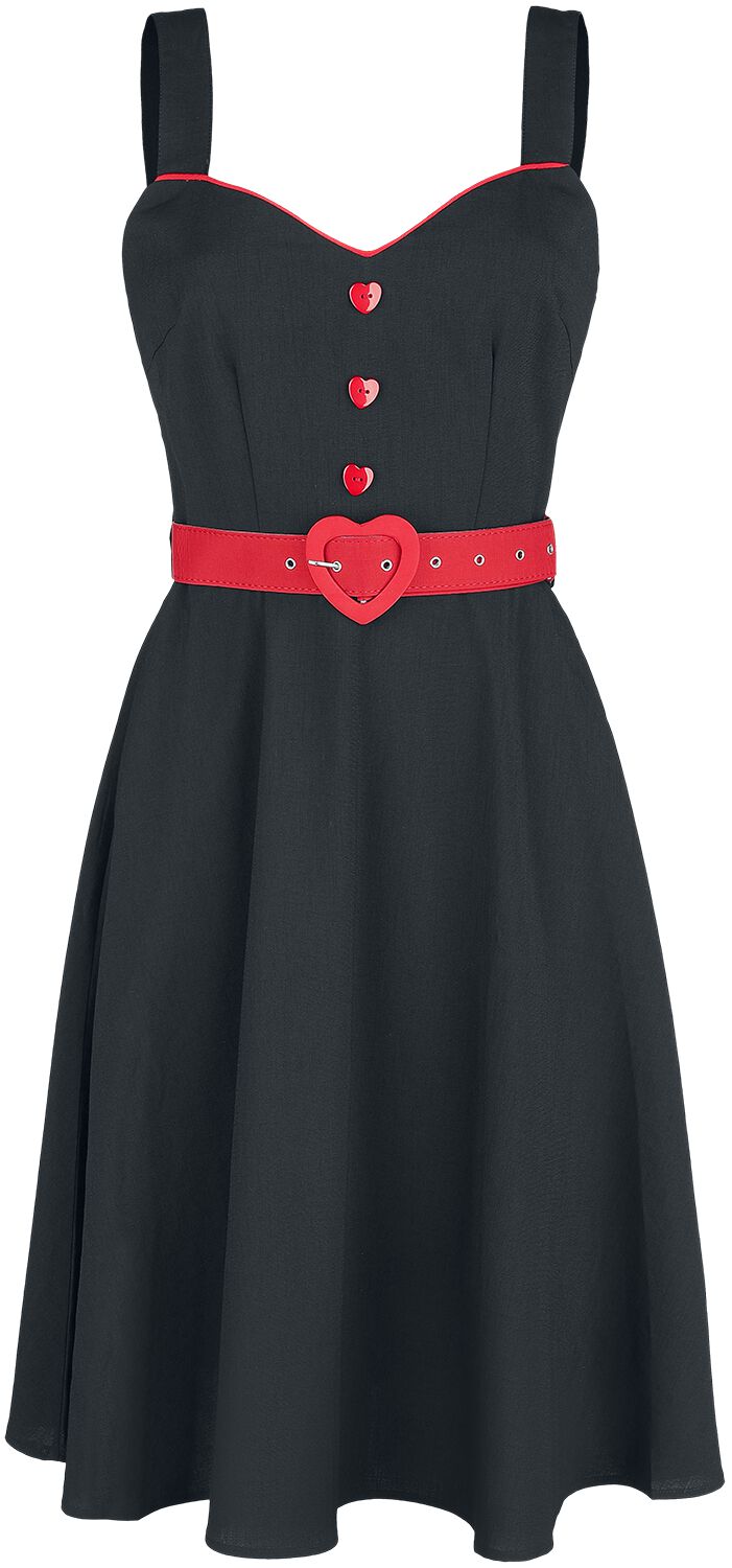 Voodoo Vixen - Rockabilly Kleid knielang - Queen Heart Button Flare Dress - S bis 3XL - für Damen - Größe XXL - schwarz/rot von Voodoo Vixen
