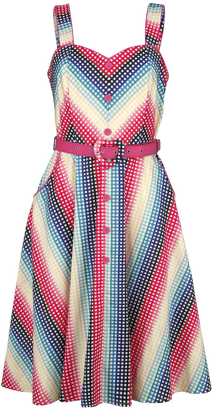 Voodoo Vixen - Rockabilly Kleid knielang - Serene Rainbow Gingham Flare Dress - S bis 4XL - für Damen - Größe M - multicolor von Voodoo Vixen