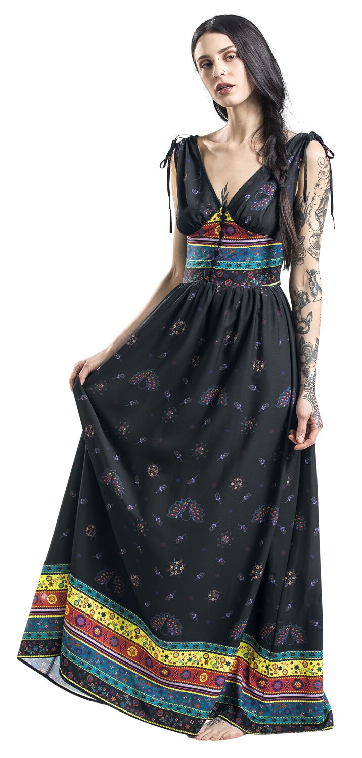 Voodoo Vixen - Rockabilly Kleid lang - Megan Fiesta Maxi Dress - M bis XXL - für Damen - Größe M - schwarz von Voodoo Vixen
