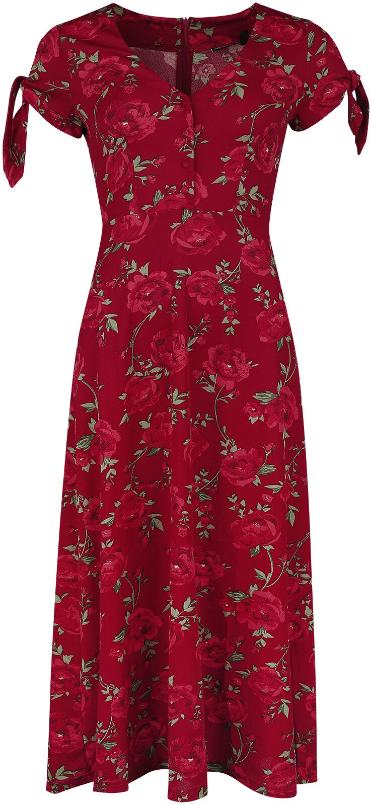 Voodoo Vixen - Rockabilly Kleid lang - V Neck Flared Dress - XS bis 4XL - für Damen - Größe XS - rot von Voodoo Vixen