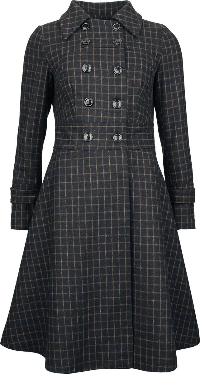 Voodoo Vixen - Rockabilly Mantel - Double Breasted Collared Check Coat - S bis XXL - für Damen - Größe XL - schwarz/braun von Voodoo Vixen