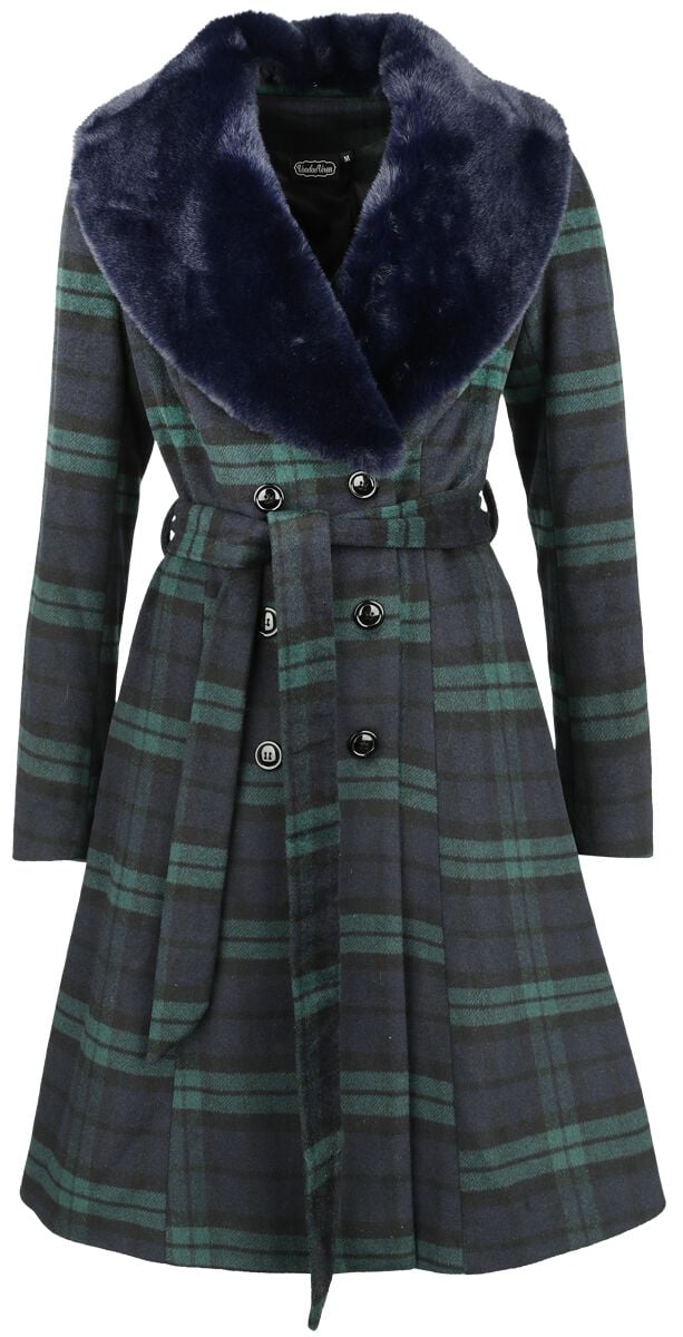 Voodoo Vixen - Rockabilly Mantel - Double Breasted Tartan Dress Coat - XS bis 4XL - für Damen - Größe 4XL - blau/grün von Voodoo Vixen