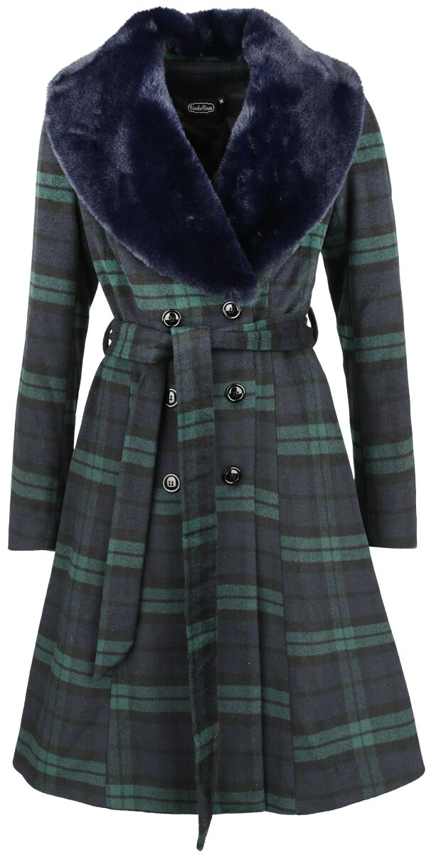 Voodoo Vixen - Rockabilly Mantel - Double Breasted Tartan Dress Coat - XS bis 4XL - für Damen - Größe M - blau/grün von Voodoo Vixen