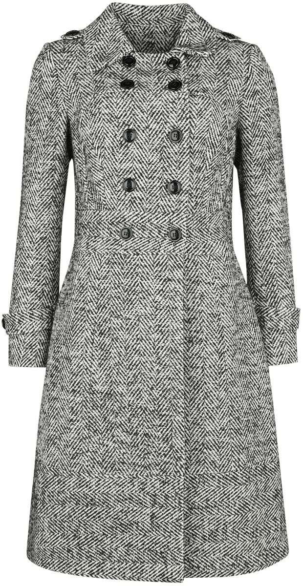 Voodoo Vixen - Rockabilly Mantel - Herringbone Double Breasted Coat - XS bis XXL - für Damen - Größe XL - schwarz/weiß von Voodoo Vixen