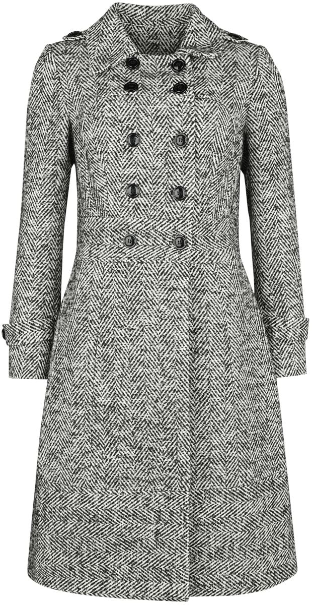 Voodoo Vixen - Rockabilly Mantel - Herringbone Double Breasted Coat - XS bis XXL - für Damen - Größe XS - schwarz/weiß von Voodoo Vixen