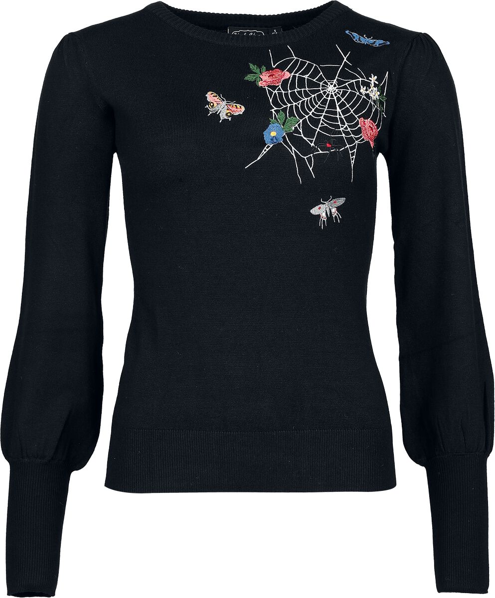 Voodoo Vixen - Rockabilly Strickpullover - Floral Moth Web Embroidered Sweater - XS bis XXL - für Damen - Größe XS - schwarz Voodoo Vixen - Rockabilly Strickpullover - Floral Moth Web Embroidered Sweater - XS bis XXL - für Damen - Größe XS - schwarz von Voodoo Vixen