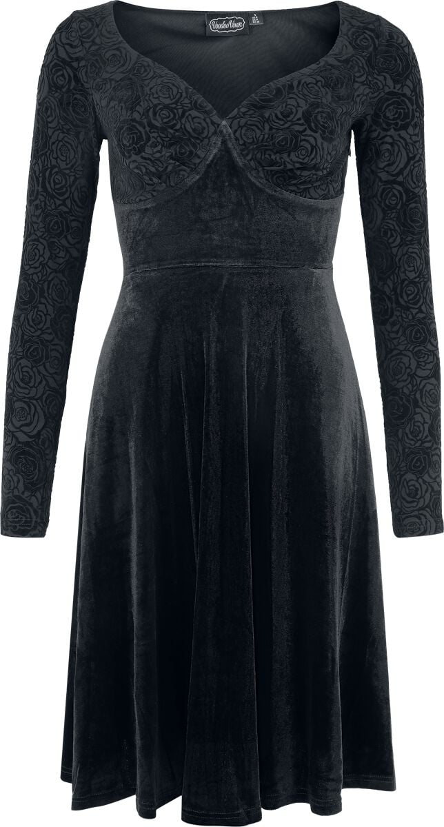Voodoo Vixen Rose Pattern Velvet Evening Dress Mittellanges Kleid schwarz in XXL Voodoo Vixen Rose Pattern Velvet Evening Dress Mittellanges Kleid schwarz in XXL von Voodoo Vixen