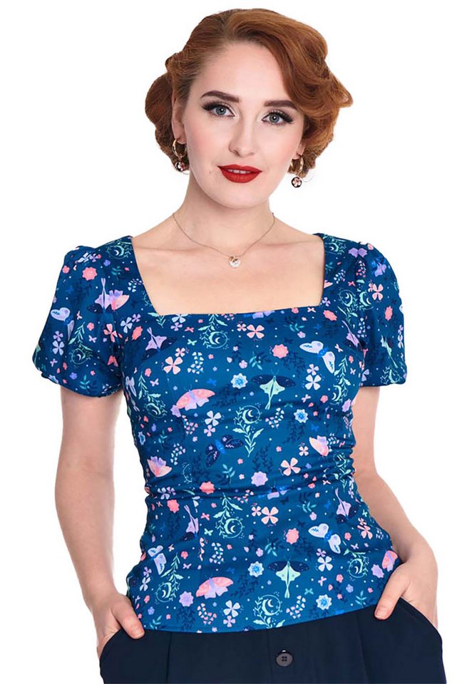 Voodoo Vixen Shirttop Moth And Floral Oberteil Bluse Retro Vintage 50s 50er von Voodoo Vixen