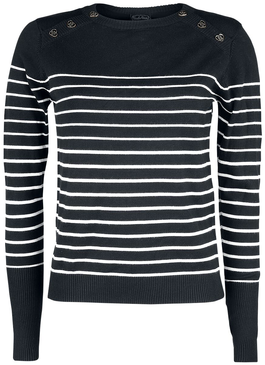 Voodoo Vixen Strickpullover - Black Sea Striped Crew Neck Sweater - M bis XL - für Damen - Größe L - schwarz/weiß von Voodoo Vixen