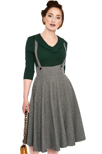 Voodoo Vixen Toyin Overall Herringbone Flared Skirt Frauen Mittellanger Rock grau XXL von Voodoo Vixen