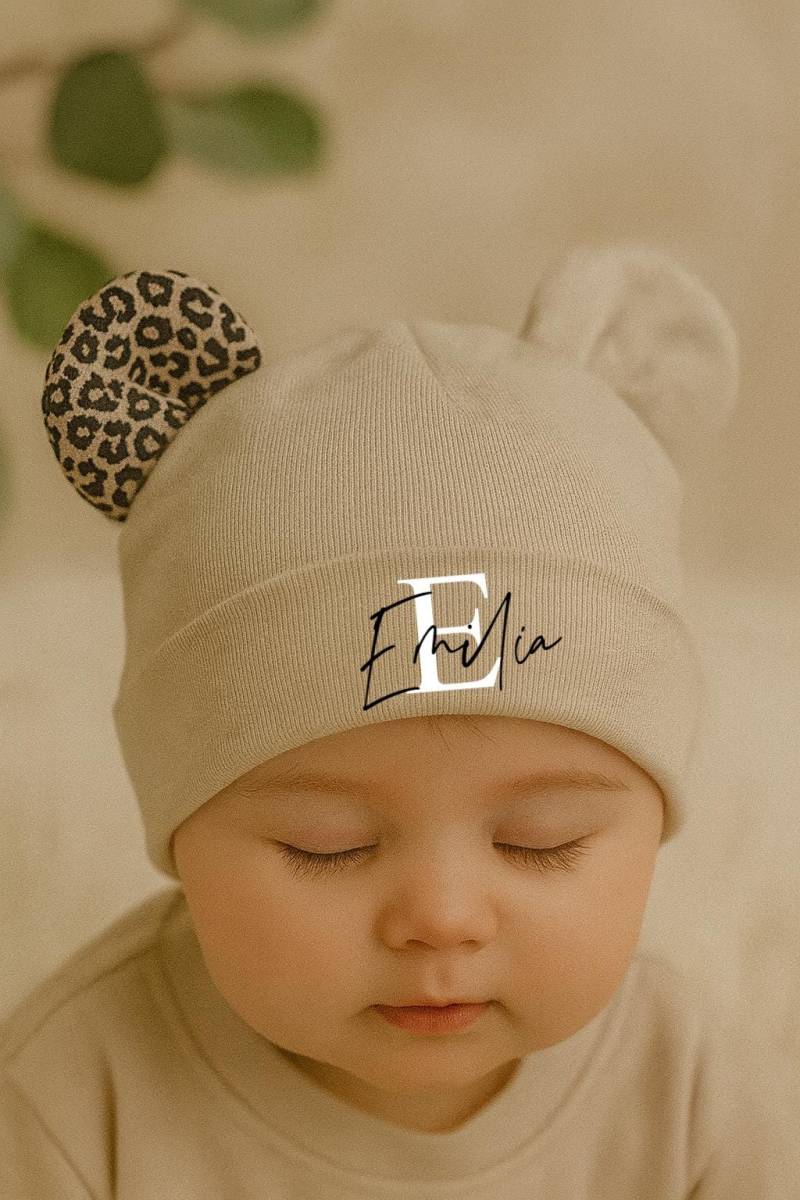 Baby Mütze Mit Namen Und Teddy Ohren -Mit Personalisierung - Geschenk Zur Geburt Taufe von Voodulu