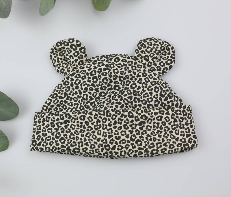 Kopfbedeckung Für Mädchen - Leoparden Muster Mit Teddy Ohren Handmade Mütze Babys Jersey von Voodulu