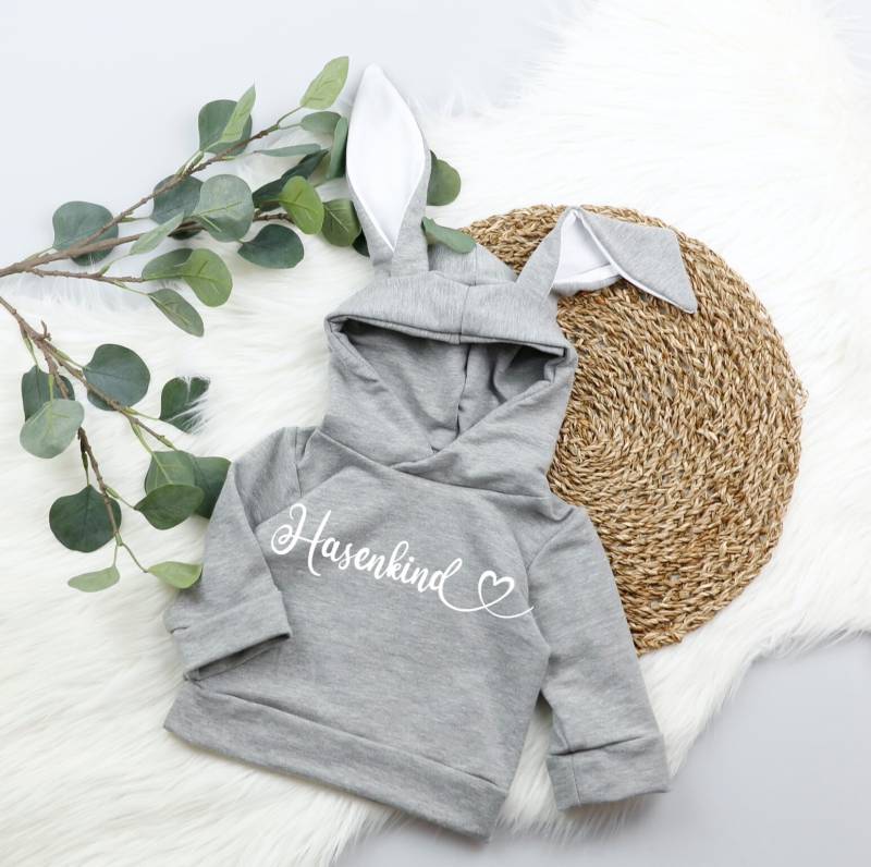 Voodulu® Hasen Hoodie Mit Ohren, Grau Weiß Sweat Personalisiert Gburtstag Kuschelig Kapuze Für Mädchen Und Junge Geschenk Geburt Taufe von Voodulu