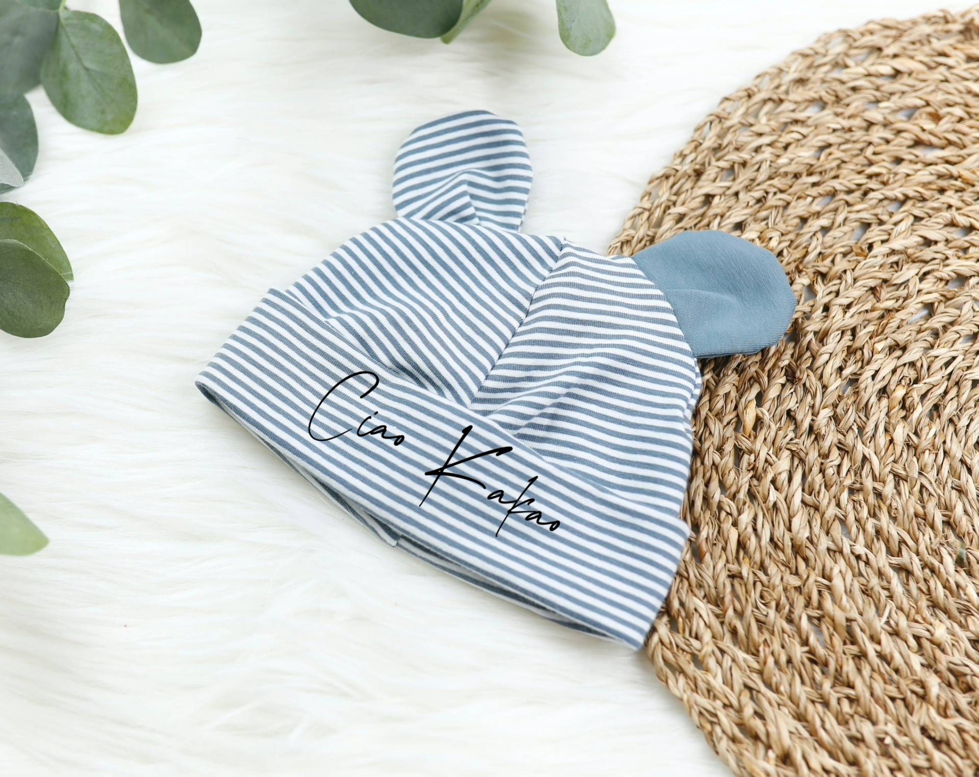Voodulu® Teddy Mütze, Hipster Kindermütze, Babymütze, Personalisiert Mit Namen Blau Streifen Ohren von Voodulu