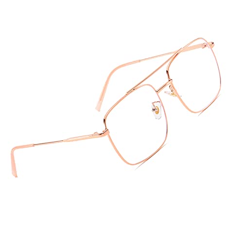 Blaulichtfilter Brille mit Großer Rahmen, Übergroß Rechteckig Brille Ohne Stärke Damen und Herren, Fake Brille für Anti Blaulicht von Computer, Metallrahmen mit Frühlings Scharnieren (Gold) von Voolga