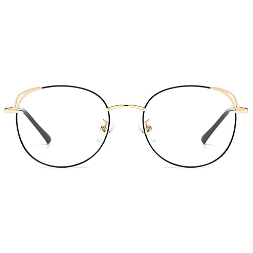 Blaulichtfilter Brille mit Katzenauge, Klassisch Metallrahmen Brille Ohne Stärke Damen und Herren, Fake Brille für Anti Blaulicht von Computer (Black Gold) von Voolga