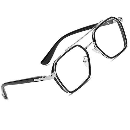 Brille Blaulichtfilter Vintage Retro Blaulichtfilter Brille Ohne Stärke für PC Handy und Fernseher Gaming Blaufilter mit Brillenetui Schwarzes Silber von Voolga