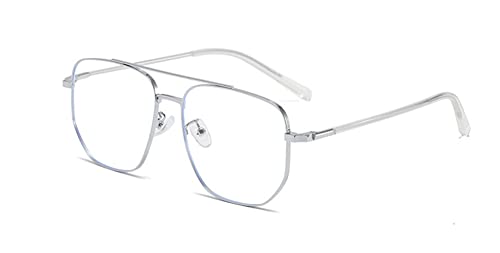 Voolga Blaulichtfilter Brille Ohne Stärke Anti-Müdigkeit UV-Schutz Computerbrille Retro Rund Metallgestell Brillenfassung mit Brillenetuis(Silver) von Voolga