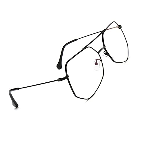 Voolga Blaulichtfilter Brille mit Großer Rahmen, Übergroß Polygon Brille Ohne Stärke Damen und Herren, Style mit Markantem Fake Brille für Anti Blaulicht von Computer (Black) von Voolga