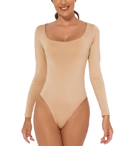 Voolga Body Damen Langarm Bodysuit Sexy Leotard Top mit Tanga Body Suit von Voolga